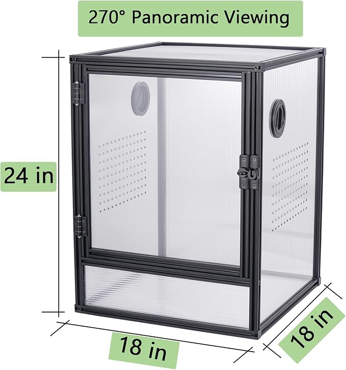 30 Gallon 18x18x24 Tall Terrarium, Aluminum Frame Gecko Tank with Clear Ventilated PC Panels, Mesh Top, Locking Door for Crested Gecko Chameleon