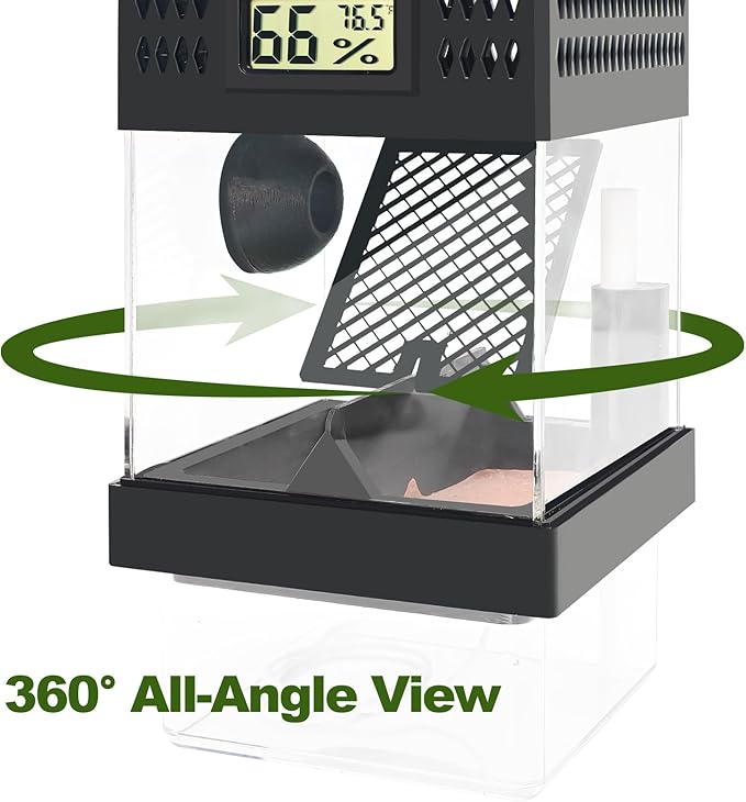 Pre-Assembled Jumping Spider Enclosure,Spider Enclosure with Thermometer and Self-Humidifying Device,Insect Terrarium with All-Side Ventilation, Praying Mantis Habitat,Includes a Hideout.