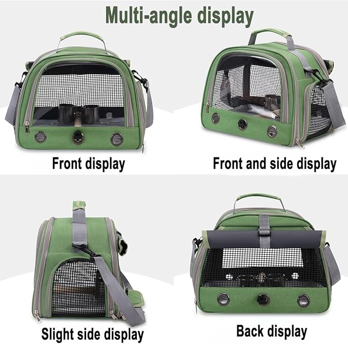 Portable Transparent Bird Backpack - Travel Cage for Small Birds with Crossbody Handle, Tray and Feeding Bowl, Roller Shutter Design(Pink)