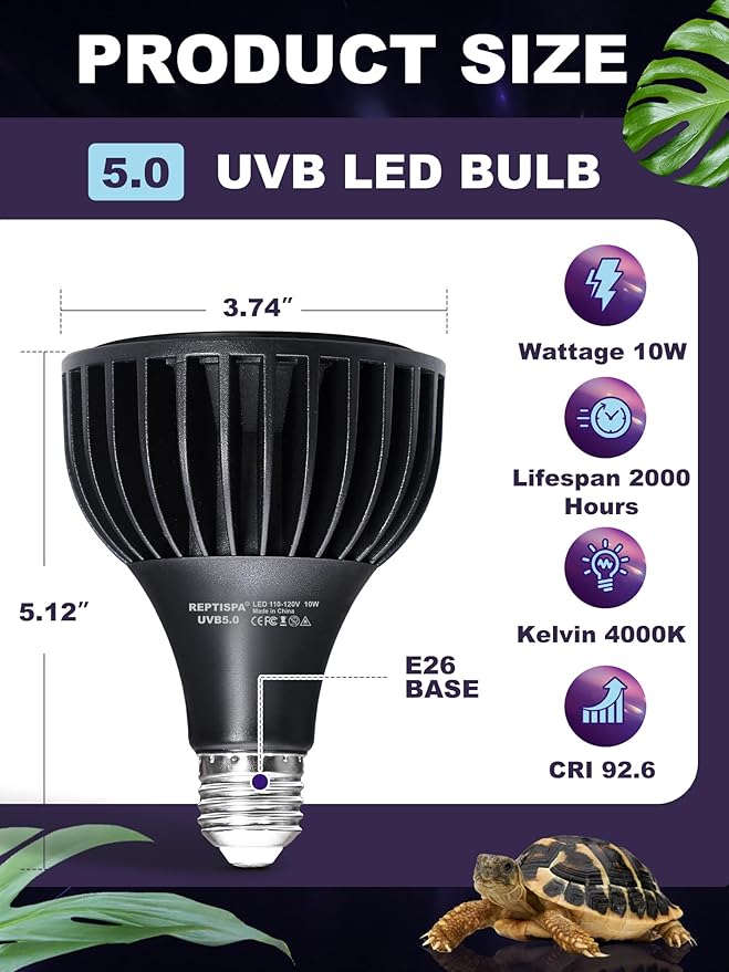 LED UVB Light for Reptiles, 10W 5.0 LED UVB Lamp, Reptile UVB Bulb for Bearded Dragon Lizard Gecko Snake Turtle, Provide Sufficient UVB Exposure Tropical & Desert Reptiles