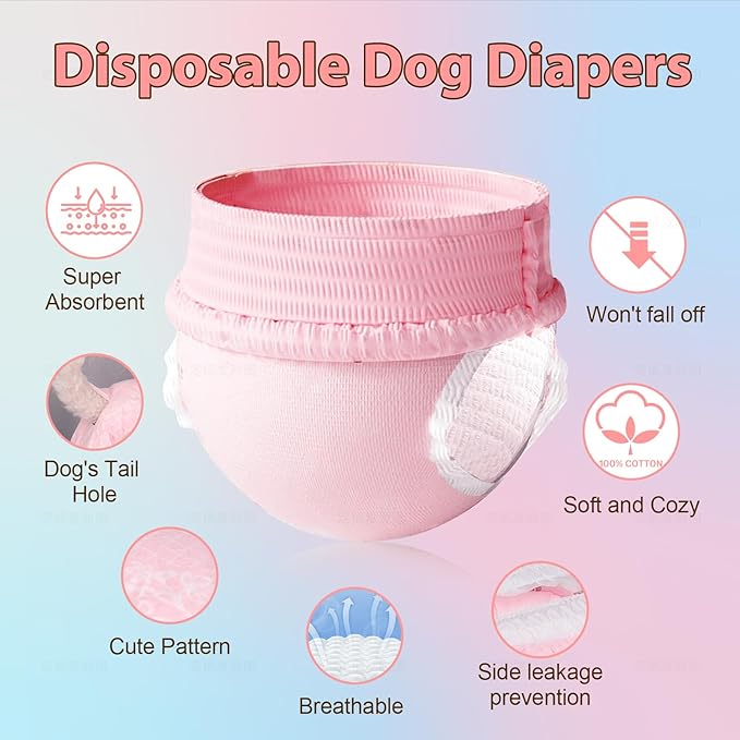 Ambreview Disposable Dog Diapers Female, Just Pull It Up, Doggie Diapers for Female Dogs, Strong Absorbency | Leak Proof, for Dogs in Heat | Elderly | Disabled, XL 30 PCS