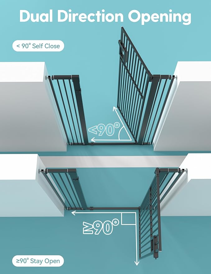 No Pawblems 71" Extra Tall Pet Gate for Cat, 29-43" Auto Close Cat Gate for Doorways/Stairs/Hallways, NO Drilling Pressure Mounted Tall Dog Gate Indoor, 1.37" Pet-Safe Gap, Black