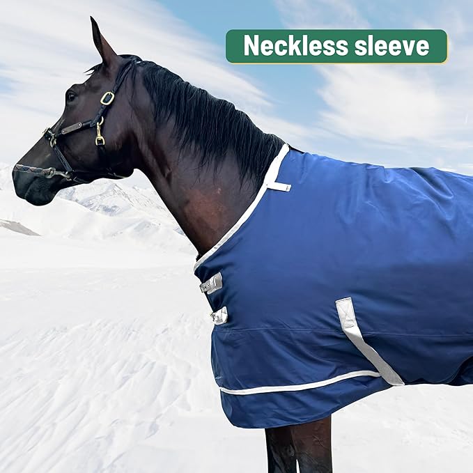 1200D Horse Turnout Blanket with Detachable Neck Cover, Medium Weight Water-Resistant Blanket，Winter Horse Blanket for Real Horses(72in/135cm)