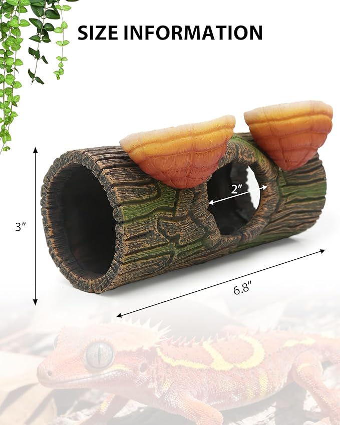 2 in 1 Magnetic Crested Gecko Hide, Reptile Hideout & Water Dish Food Bowl, Resin Hollow Log Cave, Reptile & Amphibian Habitat Hideouts, Aquariums & Terrariums Decor