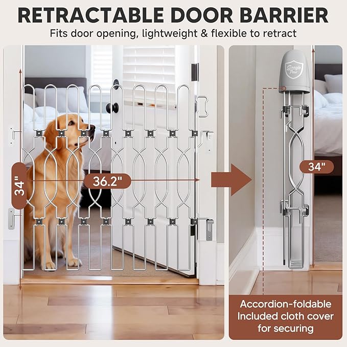 Snagle Paw Extra Tall Metal Retractable Door Barrier, 36.2" Wide 35" Tall Safety Dog Gate for Front Door,Easy Install Retractable Pet Gate for Recreational Vehicle,Doorways