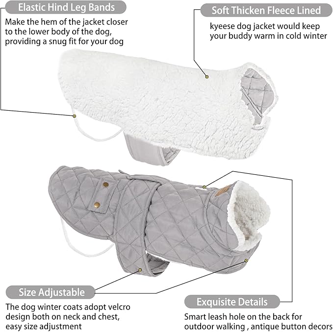 KYEESE Dog Coat Soft Pet Sweater for Cold Weather Waterproof Dogs Jacket with Fleece Lined Thick Pets Clothes with Pocket Windproof Dog Coats for Small Dogs Warm Pet Winter Puffer Coat with Leash Hole