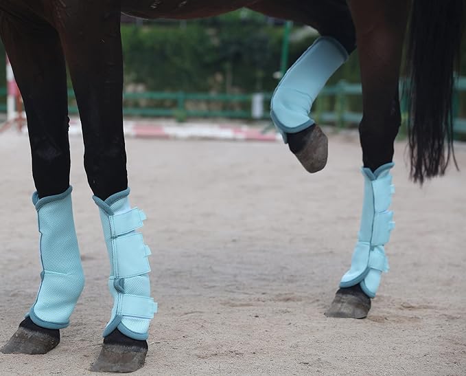 LEAFOREST Horse Fly Boots Set of 4 - Non Slip Leg Protection for Donkey Mini Pony Draft, Breathable Mesh Fly Boots for Pasture & Barn Use Blue Full