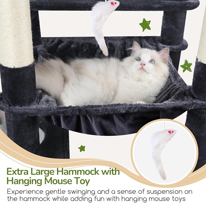 Globlazer Heavy Duty Cat Tree, 70 inch Sturdy Cat Tree for Indoor Cats Extra Large Cat Tower with Scratching Post, Hammock, Cat Condo for Adult Cats Kittens, F70 Pro, Dark Grey - Image 3