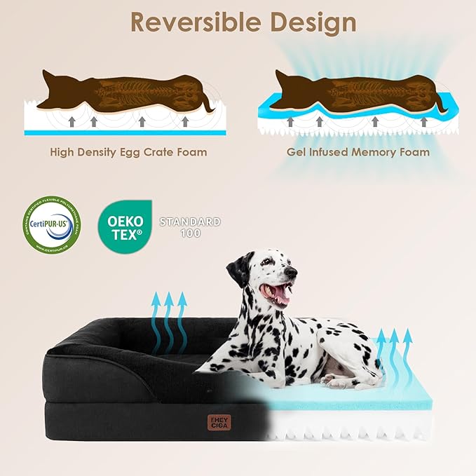 EHEYCIGA Orthopedic Dog Bed for Medium Dog, 35x22x6.5 Inch Memory Foam Dog Couch Bed with Sides, Waterproof Liner & Washable Removable Cover, Bolster Pet Sofa, Black