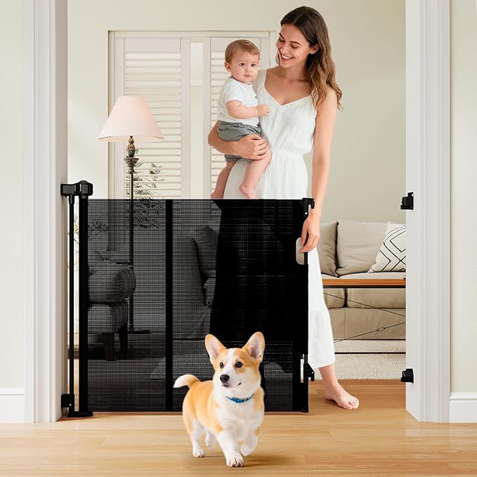 Miumoon One-Hand Operation Retractable Baby Gates, 59 inch Retractable Gate with Reinforced Strip Design to Prevent Crawling Through, 5 FT Retractable Dog Gate for Stairs, Doorways, Hallways