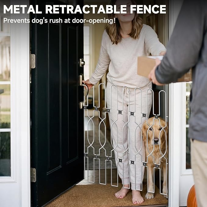 Snagle Paw Extra Tall Metal Retractable Door Barrier, 32.3" Wide 35" Tall Safety Dog Gate for Front Door,Easy Install Retractable Pet Gate for Recreational Vehicle,Doorways