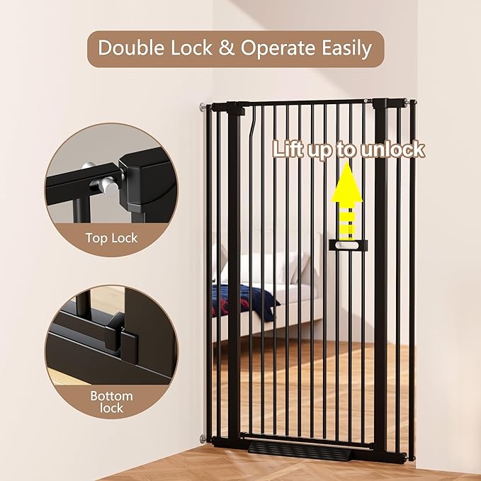 Cat Gate for Doorways, 55.1" Extra Tall Dog Gate Indoor for Stairs/Hallways/Kitchen, 34-38.1" Wide Include 4.13" Extension Kits, No Drilling Auto Close High Pressure Mounted, Black