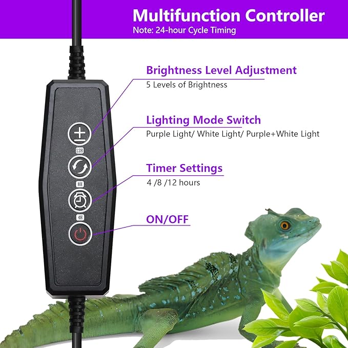 Dimmable UVB Light for Reptiles, LED Reptile UVA UVB Lamp with 3 Lighting Modes, 4/8/12 Hours Timer, Adjustable Brightness, Reptile Light for Bearded Dragon Turtles Lizard Snake Gecko, 8W