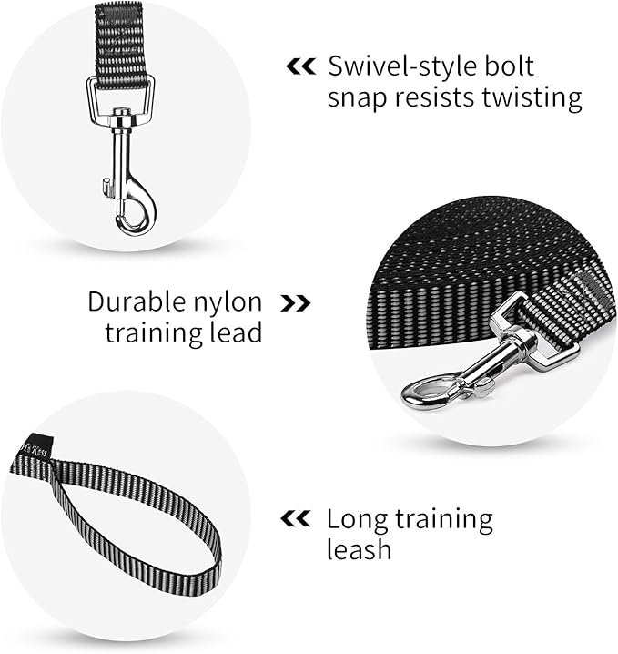 Hi Kiss Dog/Puppy Obedience Recall Training Agility Lead - 15ft 20ft 30ft 50ft 100ft Training Leash - Great for Training, Play, Camping, or Backyard(100ft,Black_White)
