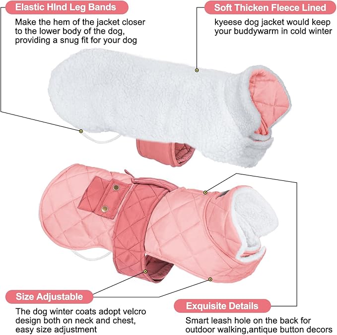 KYEESE Dog Coat Thick Cat Clothes with Pocket Soft Pet Sweater for Cold Weather Warm Pet Winter Puffer Coat with Leash Hole Waterproof Dogs Jacket with Fleece Lined Windproof Dog Coats for Small Dogs
