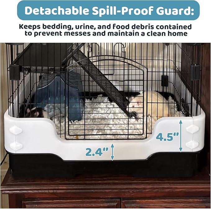 Homey Pet 2-Level Rat Cage, Small Animal Cage for Gerbil, Guinea Pig, Hamster, Chinchilla with Anti-Spray Urine Guard, Paw-Safe Mesh Floor, Removable Tray, 4 Lockable Wheels, Ramp & Platform, Black