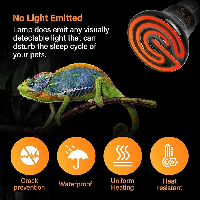 Simple Deluxe 50W 4-Pack Mini Ceramic Heat Emitter Reptile Heat Lamp Bulb No Light Emitting Brooder Coop Heater for Amphibian Pet & Incubating Chicken, Black