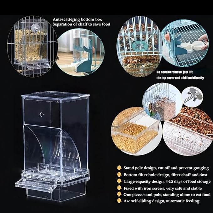 Clear View Bird Feeder and Water Dispenser Set with Detachable Trays for Finches, Parrots ABS Construction 2PC Large Capacity Treat Dispenser