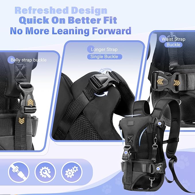 YUDODO Front Pet Carrier Backpack for Small Dogs and Cats, Secure and Breathable Mesh Travel Dog Carrier with Safety Belt, Ergonomic Support, Adjustable for Walking, Hiking (Black-Pro M)