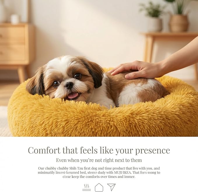 Calming Donut Dogs Beds for Small Dogs Washable,23inch Plush Round Pet Bed for Cozy Sleep,Fluffy Faux Fur Large Cat Bed,Fits up to 25 lbs Pets,Orange