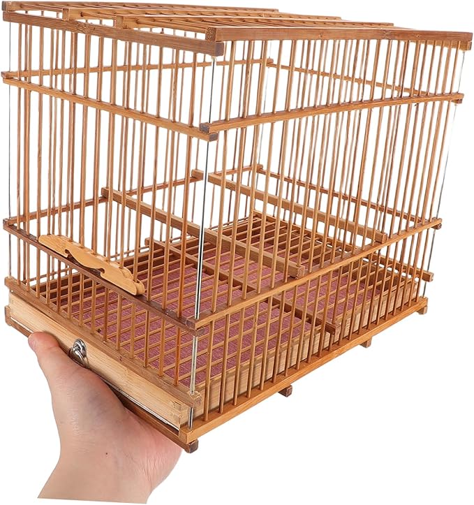 Bamboo Woven Small Bird Cage Lightweight Portable Carrier for Parakeet Finch and Canary Travel for Small Birds Stylish Design for Outdoor Use