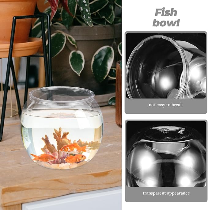 Mipcase Unbreakable Transparent Fish Tank Globe 5.90In Round Plastic Fish Bowl Desktop Aquarium Decor for Home Office Tabletop