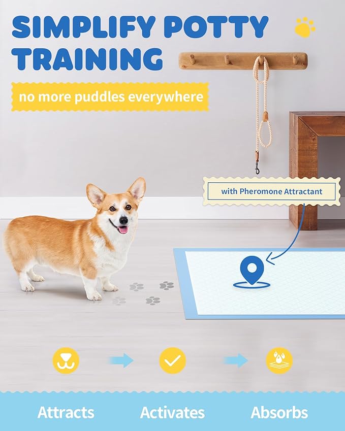 Powools 150-Pack Large Puppy Pads - 22'' x 22'' Pee Pads for Dogs Potty Training with Leak-Proof Quick-Dry Design, 6-Layer Dog Pads Large, Blue