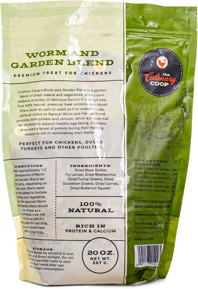 Fluker's Culinary Coop All Natural Worm and Garden Blend, Premium Treat for Chickens, 20 oz