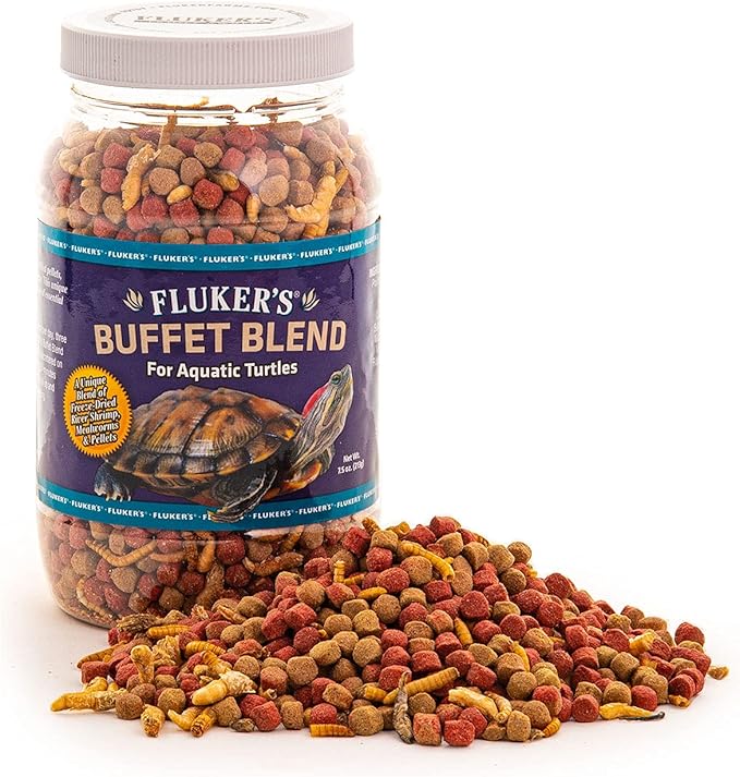 Fluker's Buffet Blend Aquatic Formula,Turtle Food with Freeze,Dried Shrimp,Mealworms,and Vitamin Enriched Pellets,7.5 oz (Pack of 2)