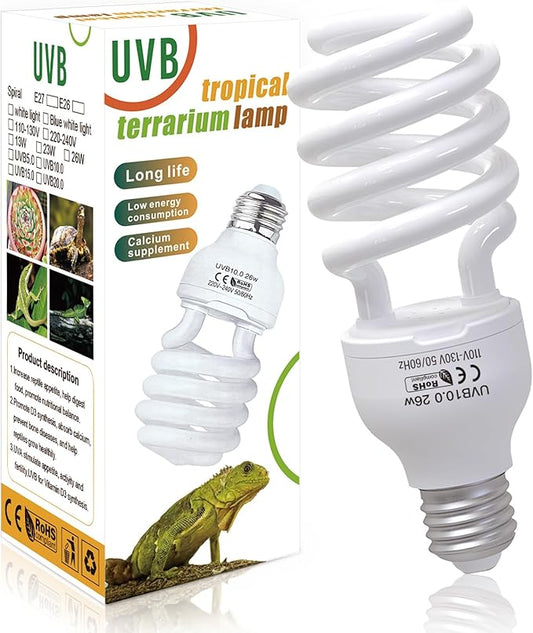 UVA UVB Reptile Light 10.0, 26W Desert UVB Compact Fluorescent Terrarium Lamp, UVB Light for Reptiles, UVB UVA Light Bulb for Reptiles Bearded Dragons Lizards Tortoises Snakes