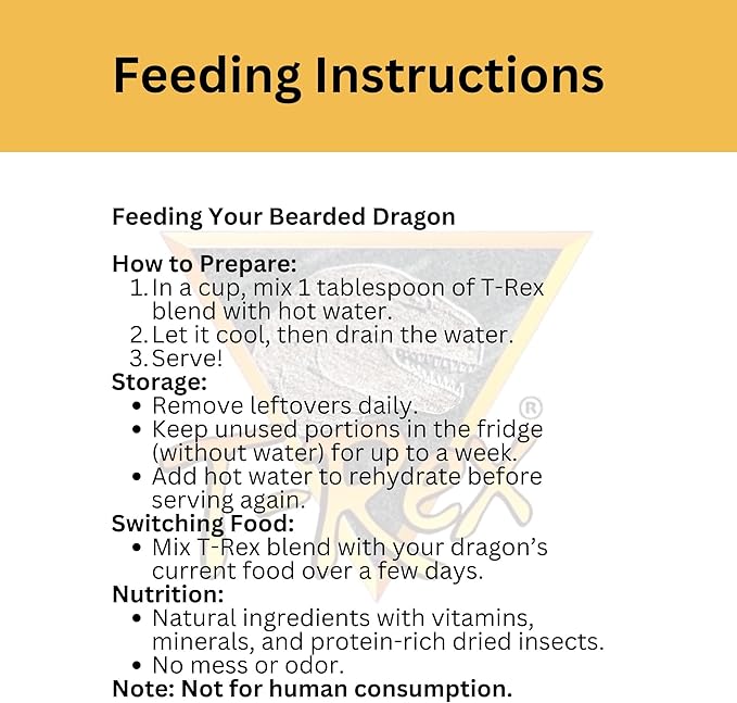 T-Rex Bearded Dragon Food Gourmet Blend – All-Natural Dried Vegetables & Insects, Protein-Included Plant-Based Reptile Diet, Easy to Prepare, 4 oz
