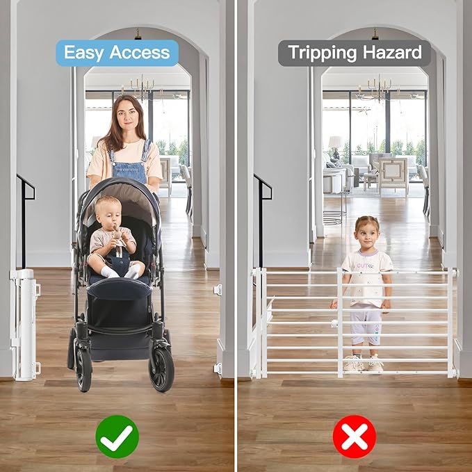 Short Dog Gate 0"-39" Wide Narrow Baby Gate 24” Tall Retractable Baby Gate to Step Over Short Gate for Stairs Low Pet Gate Indoor Mesh Doggie Gates Puppy Gate for Doorway, White