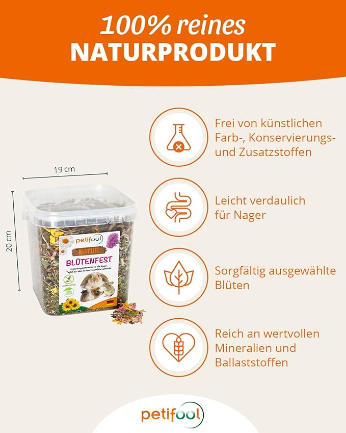 GIGATEMP petifool Blütenfest 380g - Ergänzungsfutter für Nager - natürliches Nagerfutter für Kaninchen, Meerschweinchen, Hamster, Chin
