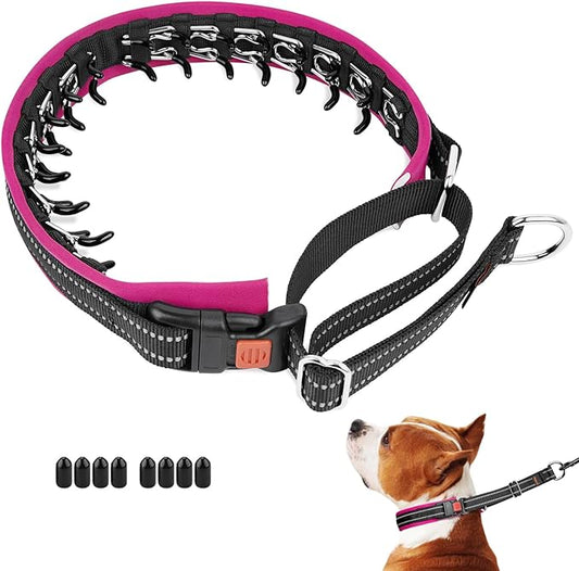 Mayerzon Martingale No Pull Collar for Medium Large Dogs, Patented Anti Pull Dog Collar with Buckle for Walking Training, with Neoprene Padding and Reflective Stitching, Adjustable(Hot Pink Trim, M)