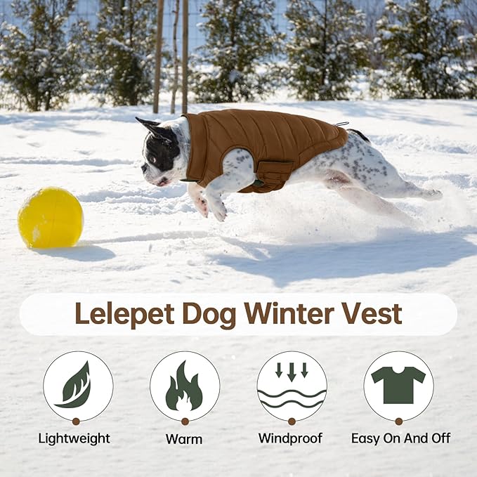 Lelepet Reversible Dog Coat Waterproof Dog Jacket Windproof Puffer Vest for Winter Warm Lightweight Coats for Large Dogs Adjustbale Hook & Loop Pet Apparel with Leash Hole, Golden Retriever, 3XL