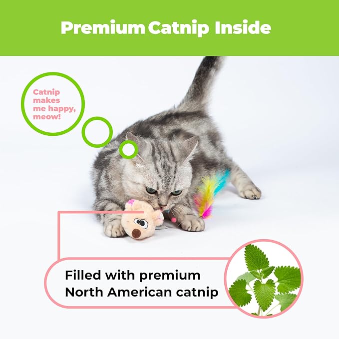 Catify Interactive Cat Toy - Squeaking Mice Set, Beige & Gray - Image 3