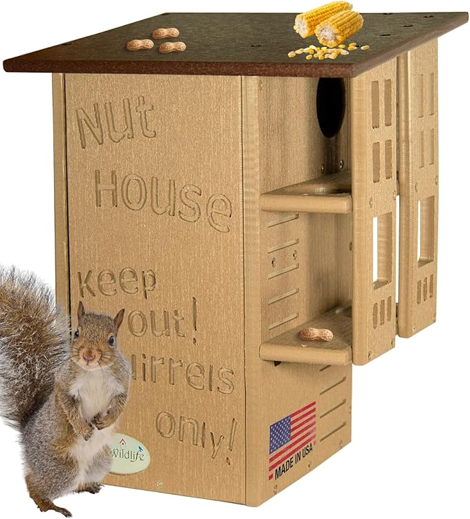 JCS Wildlife Brown & Tan Ultimate Squirrel House Nesting Box - A Perfect Playground and House for Your Squirrels - Squirrel Nesting Box - Made in the USA