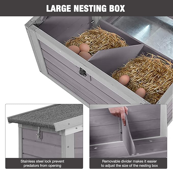 Chicken Coop with Run, Mobile Chicken Tractor with Wheels, Large Hen House with Nesting Box, Waterproof Roof and Pull Out Tray, Wooden Poultry Cage for 2-4 Chickens