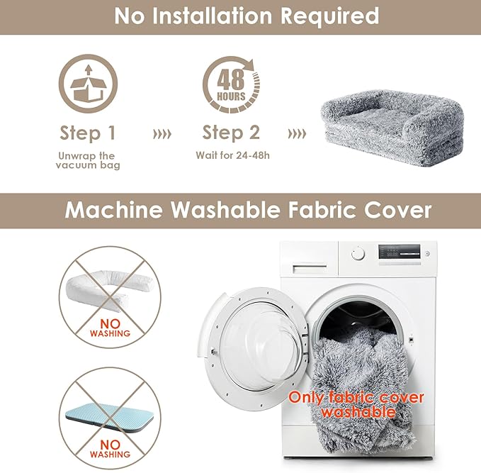 EHEYCIGA Foldable XXL Dog Bed for Large Sized Dog, 54"x38"x7.5" Faux Fur Fluffy Pet Couch Bed, Orthopedic Calming Memory Foam Big Pet Bed, Washable Pet Sofa Bed with Non-Slip Bottom, Grey