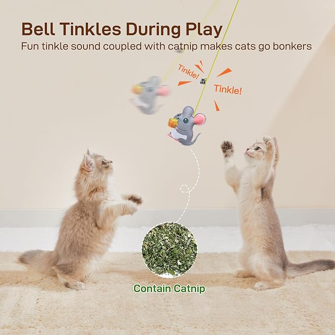 Potaroma Interactive Cat Feather Toys 5 Pcs, Cat Teaser Retractable Hanging Indoor Kitten Play Chase Exercise, Mental Physical Stimulation for All Breeds and Species (Pack of 2) - Image 4