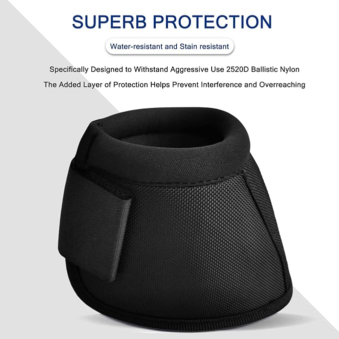 Equine Ballistic Overreach Bell Boots, No-Turn Horse Hoof Protection Boots (Sold in Pairs) Black Medium
