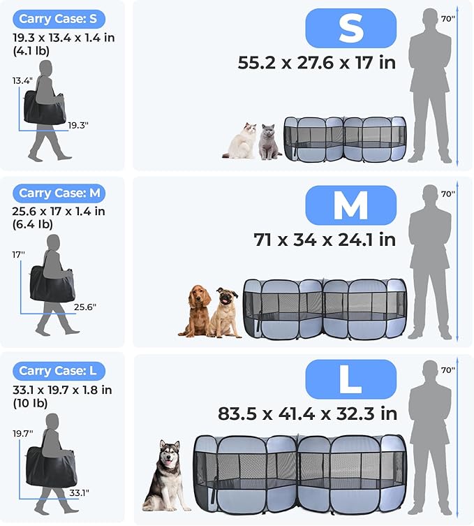 2-in-1 XLarge Cat Playpen, Detachable into 2 Separate Playpens with Additional 2 Doors, Portable Dog Playpen Cat Tent Enclosure for Kitten and Puppy Indoor Outdoor Use(L)