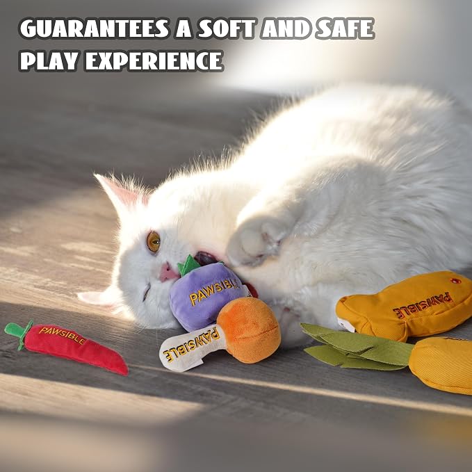 Pawsible 5 Pack Catnip Toys for Indoor Cats - 100% Organic Catnip Filled, No Cotton, Durable Teething Kicker Toys for Kittens, Food-Shaped Plush Chew Toys - Image 6