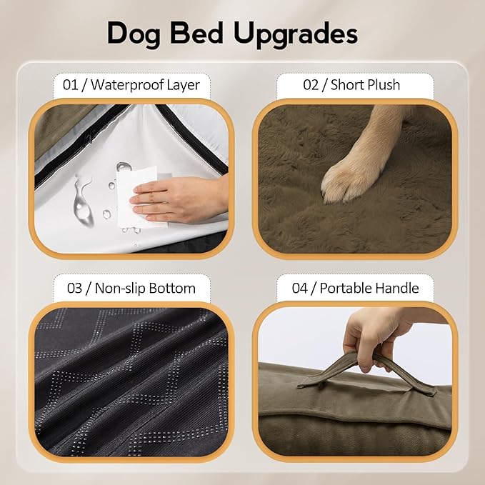 MEKIY Large Orthopedic Dog Bed with Sides Big Dog Beds with Removable Washable Cover Non-Slip Waterproof Pet Bed for Medium Large Dogs - Light Coffee L
