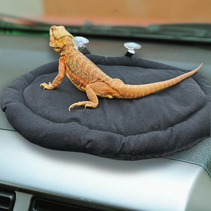 Bearded Dragon Bed Soft Mat with Suction Cup Bearded Dragon Sleep Cushion Washable for Travel Reptile Tank Accessories Small Animal Carrier for Lizard Leopard Gecko (Black)
