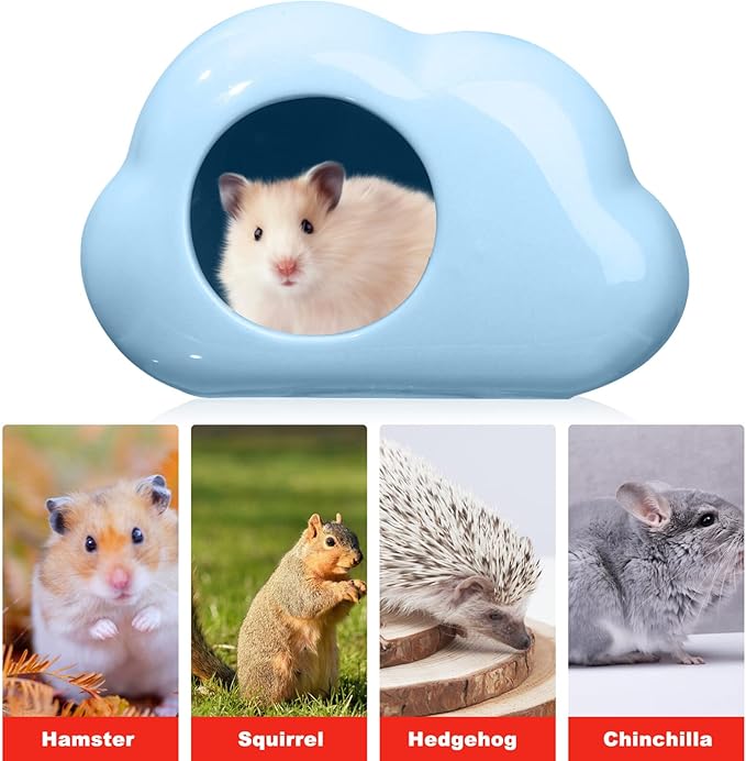 Angoily 2pcs Ceramic Hamster House Cloud Shape Hideout for Guinea Pigs Small Pet Nest