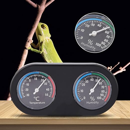 Reptile Thermometer Hygrometer | 2 in 1 Analog Gauge for Tank/Terrarium/Incubator | Mini Round Monitor, No Battery Needed