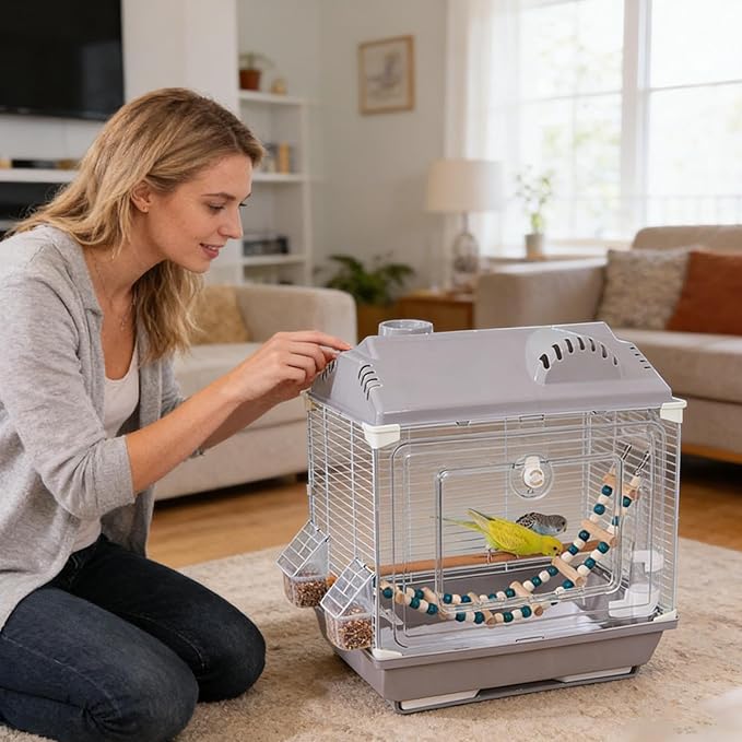 Bird Cage, Breathable Escape-Proof Portable Carrier, Small Canary and Parakeet Cage, Travel and Indoor Outdoor Carrier for Cockatiels, Lovebirds, Conures, Home, Trips, Traveling