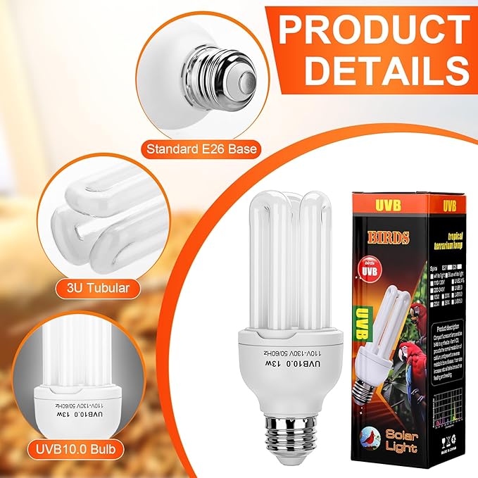 VIHOSE 4 Pack UVB Reptile Light Bulb 13w 10.0 UVB Bulb for Desert Reptiles Pet Light for Turtle Compact Fluorescent Terrarium Lamp for Bearded Dragon, Lizard, Tortoise, Iguanas, Snake, Gecko