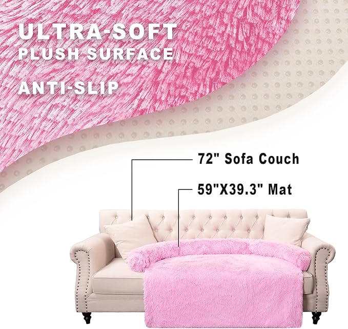 Tinaco Luxurious Calming Dogs/Cats Bed Mats, Dog Pad Washable Removable Couch Cover, Plush Long Fur Mat for Pets, Waterproof Lining, Perfect for Small, Medium and Large Dogs and Cats (Pink, 59"x39")